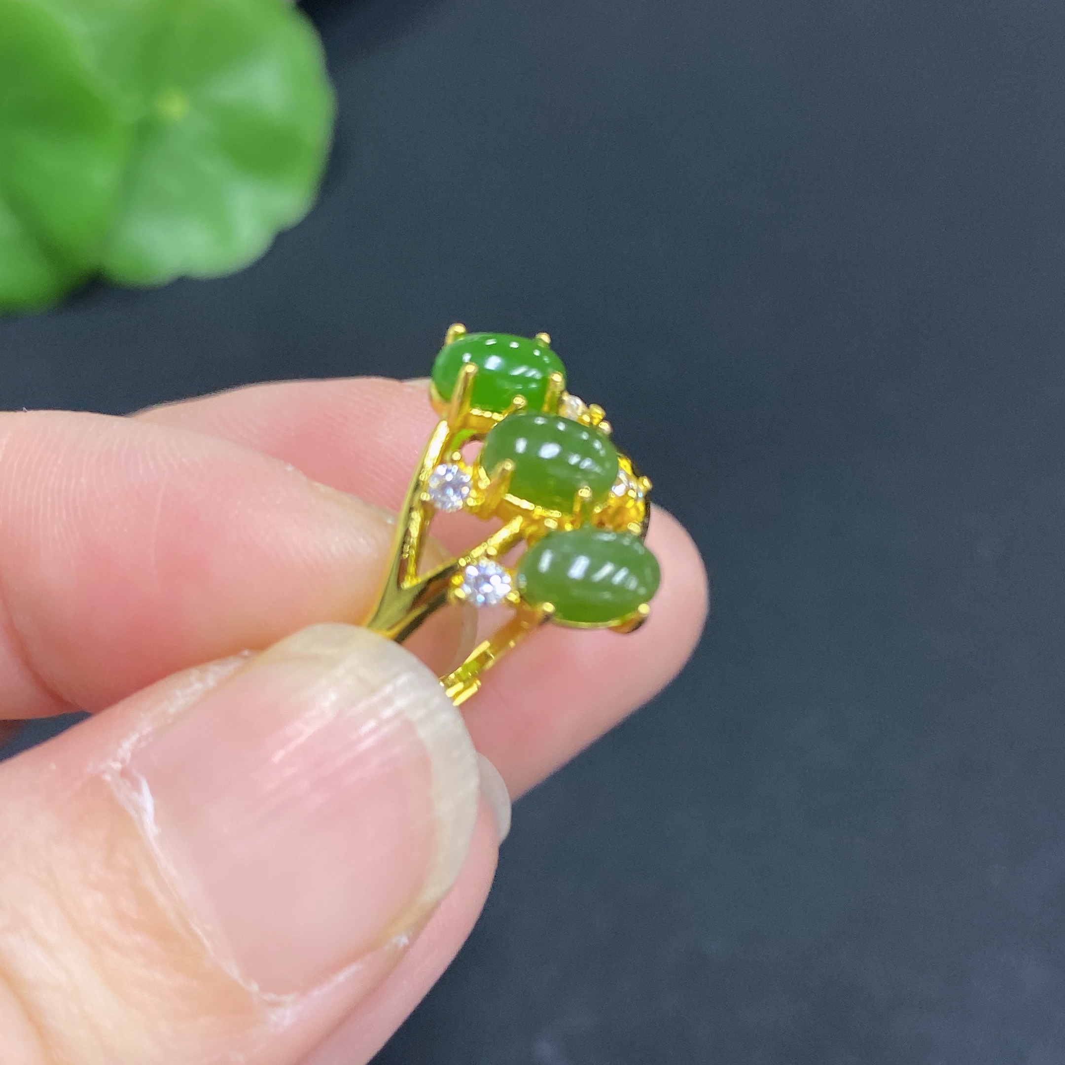 H34969828 Hetian Jade Inlaid Adjustable Ring