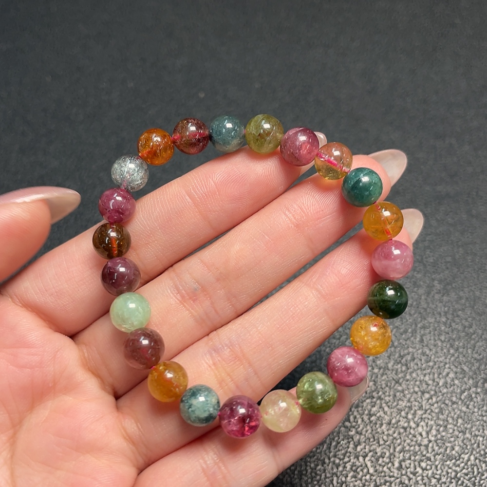 C34008466 Tourmaline Bracelet with Visible Organic Matter and Other Mineral Components, Total Weight Approx. 16.47g, Bead Size ~7.5mm