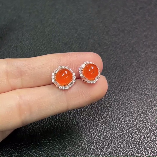 C33870069 South Red Agate Earrings Non-Gold Total Weight Approx. 2.15g Size 7.2mm
