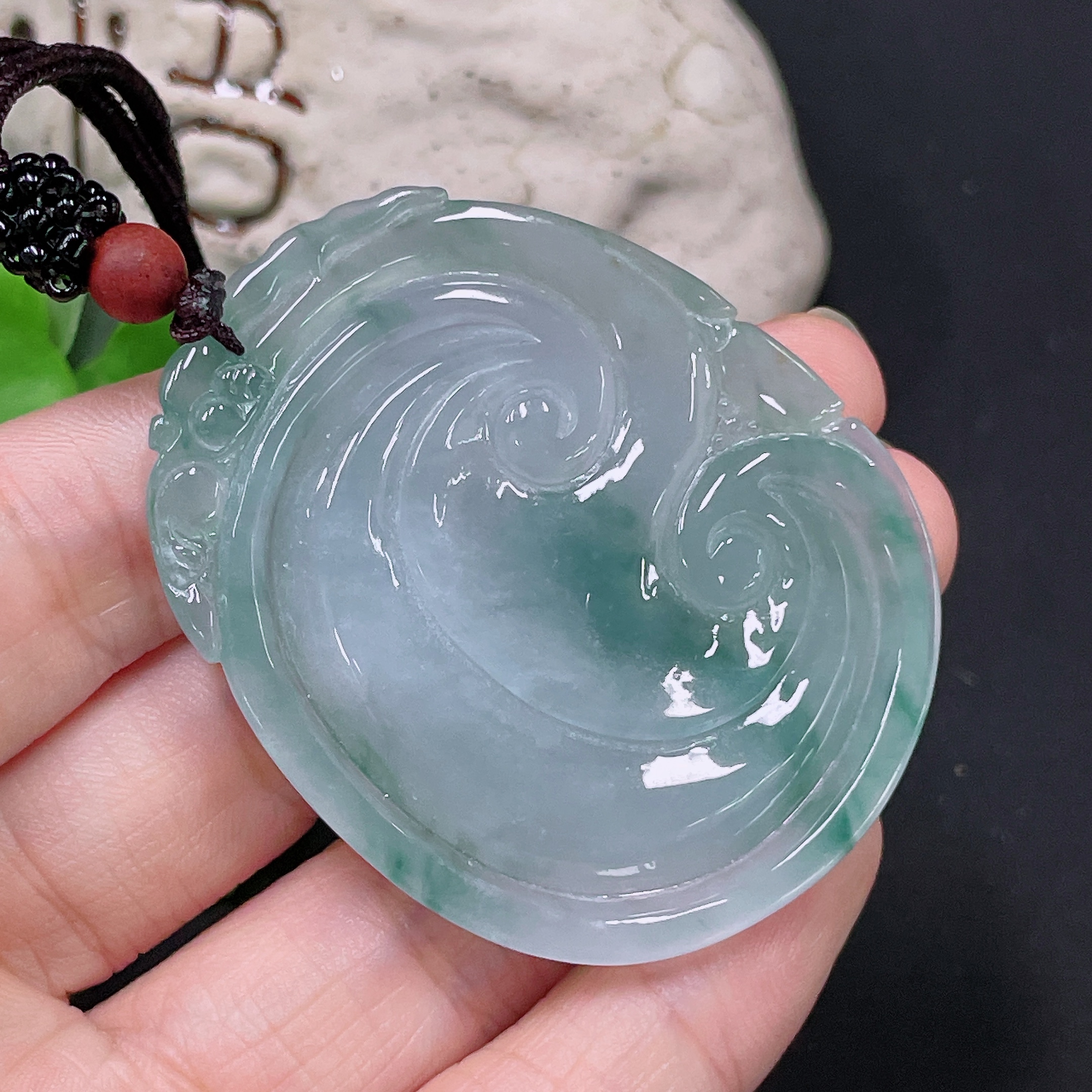 F33866084 Jadeite Ruyi Pendant with total weight approx. 33.5g including rope