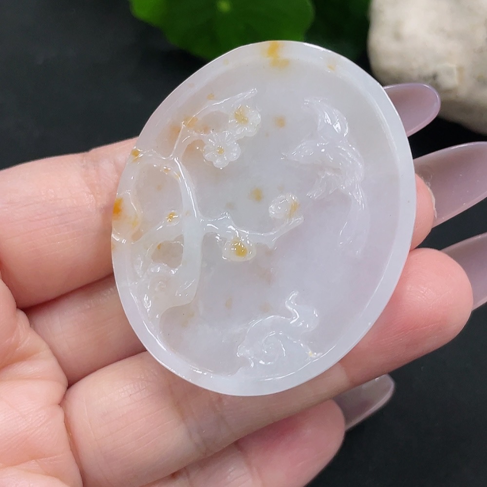 F35141992 Jadeite Flower and Bird Pendant, Total Weight Approximately 23.2g