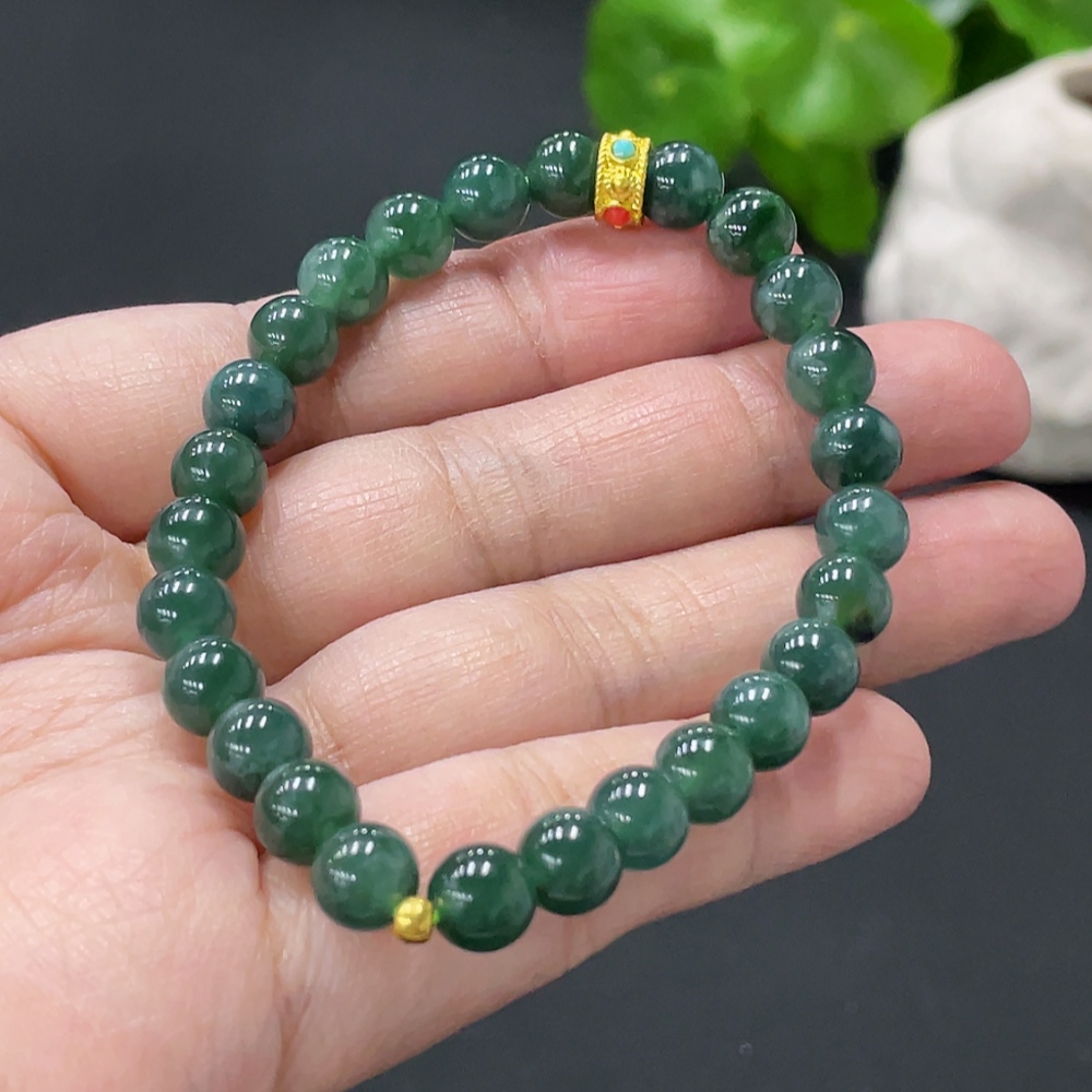 F34071184 Jadeite Bracelet Card 6.8mm approx. Total weight about 14.87g Beads Au97% Rest non-gold