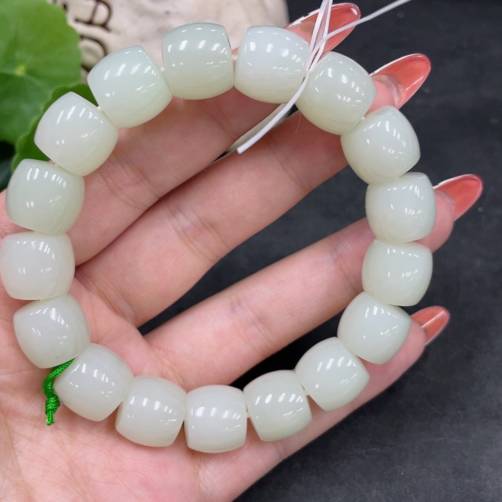 H34980440 Hetian Jade Bracelet, Approx. 12.7mm Beads, Total Weight Approx. 64.3g