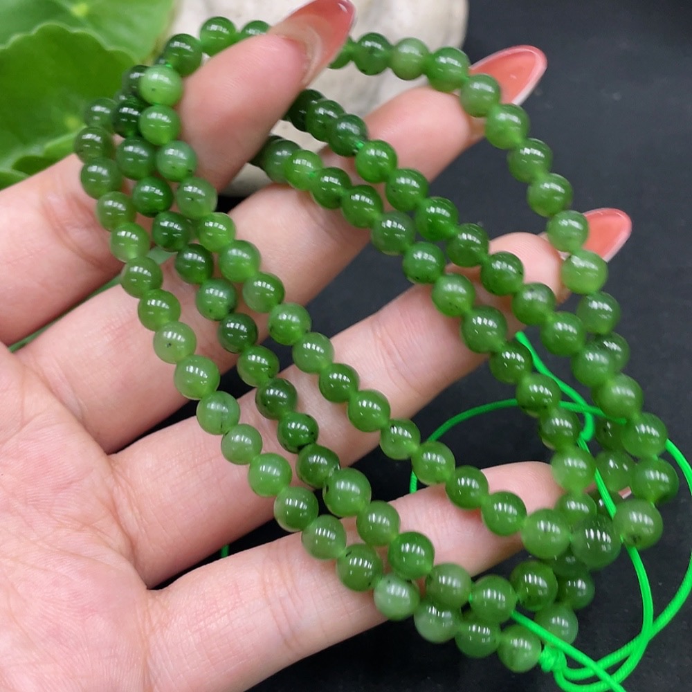 H35084205 Hetian Jade Bead Necklace, Approx. 5.5mm, Total Weight Approx. 32.1g