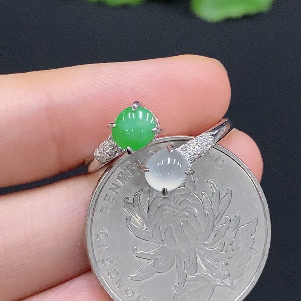 F32753713 Jadeite Cabochon Inlaid Ring Non-Gold Setting Adjustable Size Total Weight Approx. 1.99g