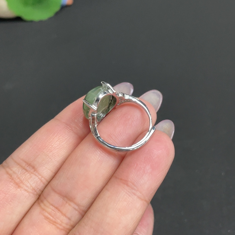 H33900636 Hetian Jade Inlaid Adjustable Ring