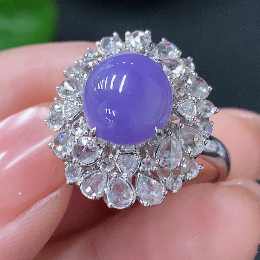 F35087822 Jadeite and Diamond Ring in 18K Gold, Size 14, Total Weight Approx. 4.39g