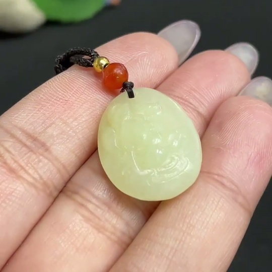 H34956478 Hetian Jade Pendant  Prosperity in Bloom  Total Weight: approx. 4.7g (including rope)
