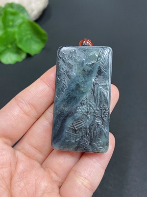H23685914 Hetian Jade Pendant Landscape Plaque Total Weight Approx. (including rope) 35.6g