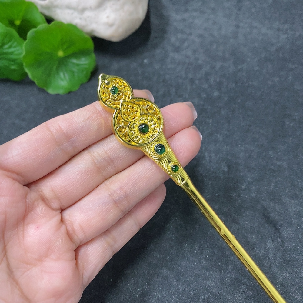 F34075895 Jadeite Inlaid Hairpin Non-gold Total Weight Approx. 22.22g
