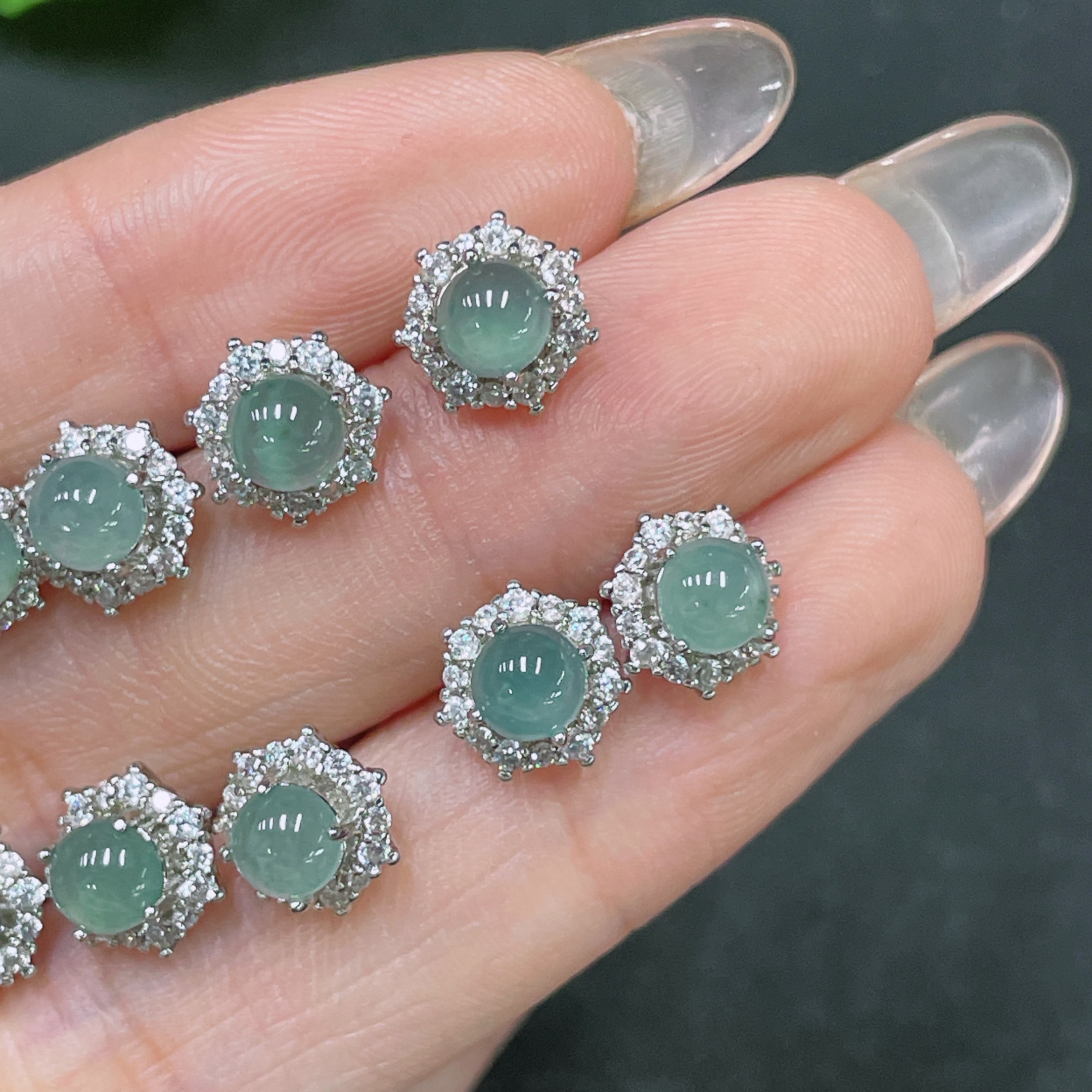 F34065108 Jadeite Inlaid Earrings Sell as a Lot