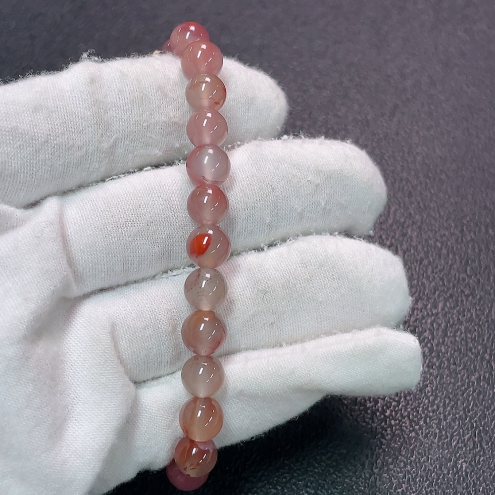 C34990867 South Red Agate Beaded Bracelet, Total Weight Approx. 15.12g, Bead Size About 7.6mm