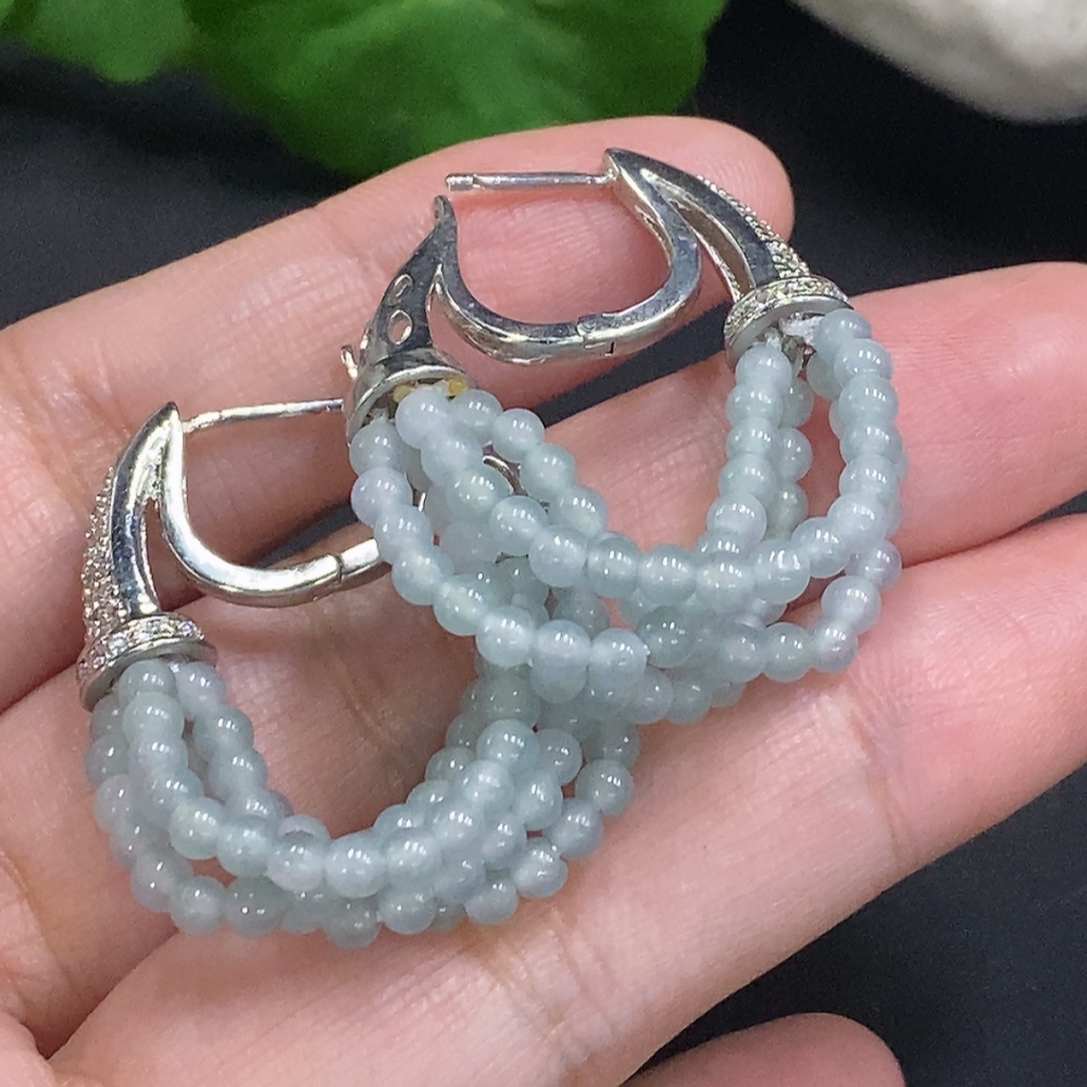 F33856692 Jadeite Inlaid Earrings (Non-Gold Setting, Total Weight Approx. 10.1g)