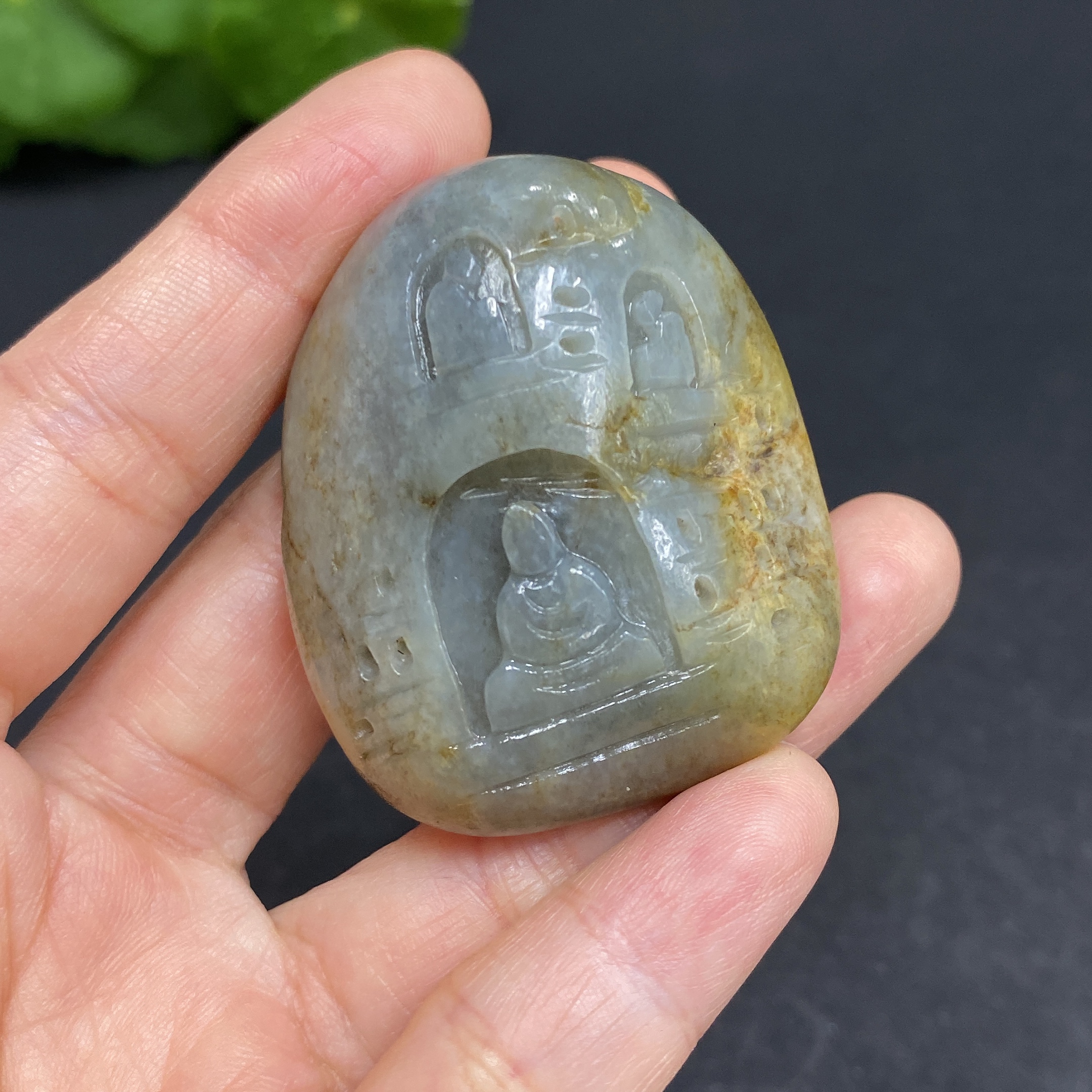 H29375711 Hetian Jade Pendant - Ten Thousand Buddha Grotto - Undetermined Skin Color Origin - Contains Other Mineral Components - Total Weight Approximately 54.2g