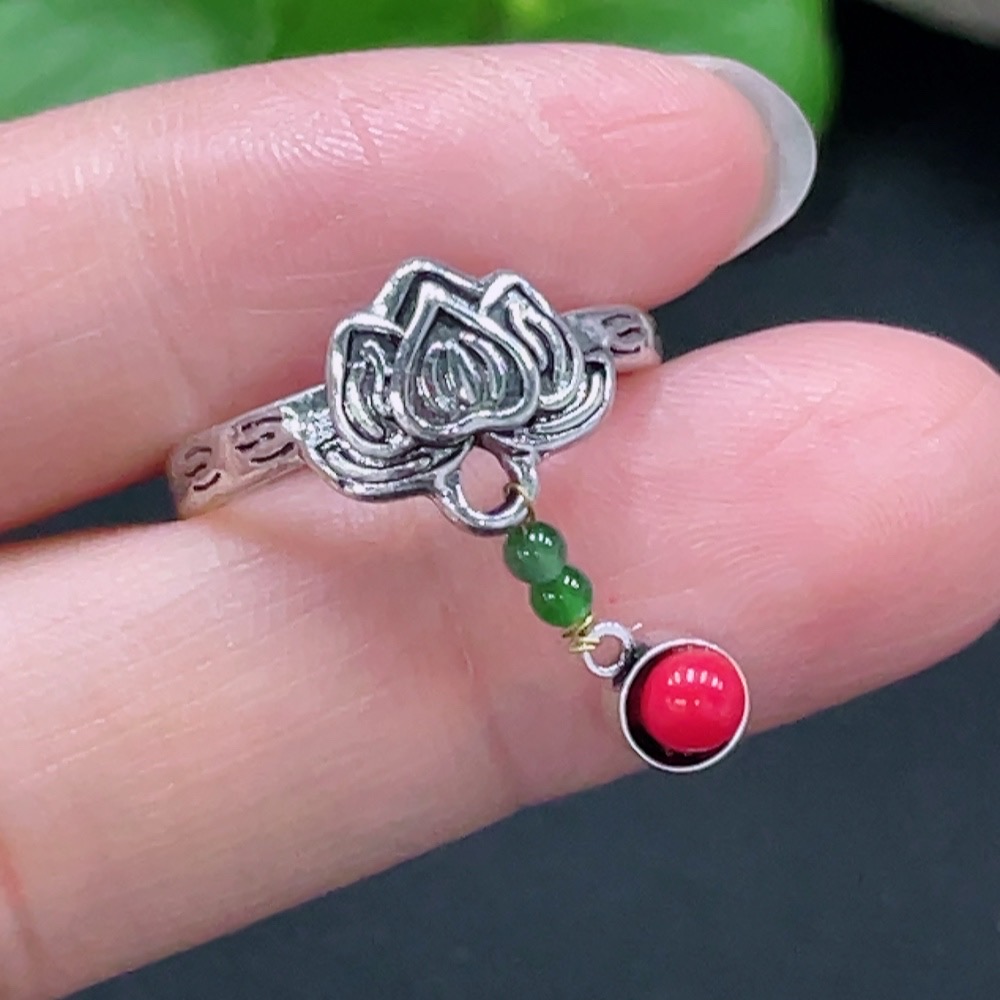 F22524849 Jadeite inlaid ring, non-gold inlaid, adjustable, total weight 2.707g