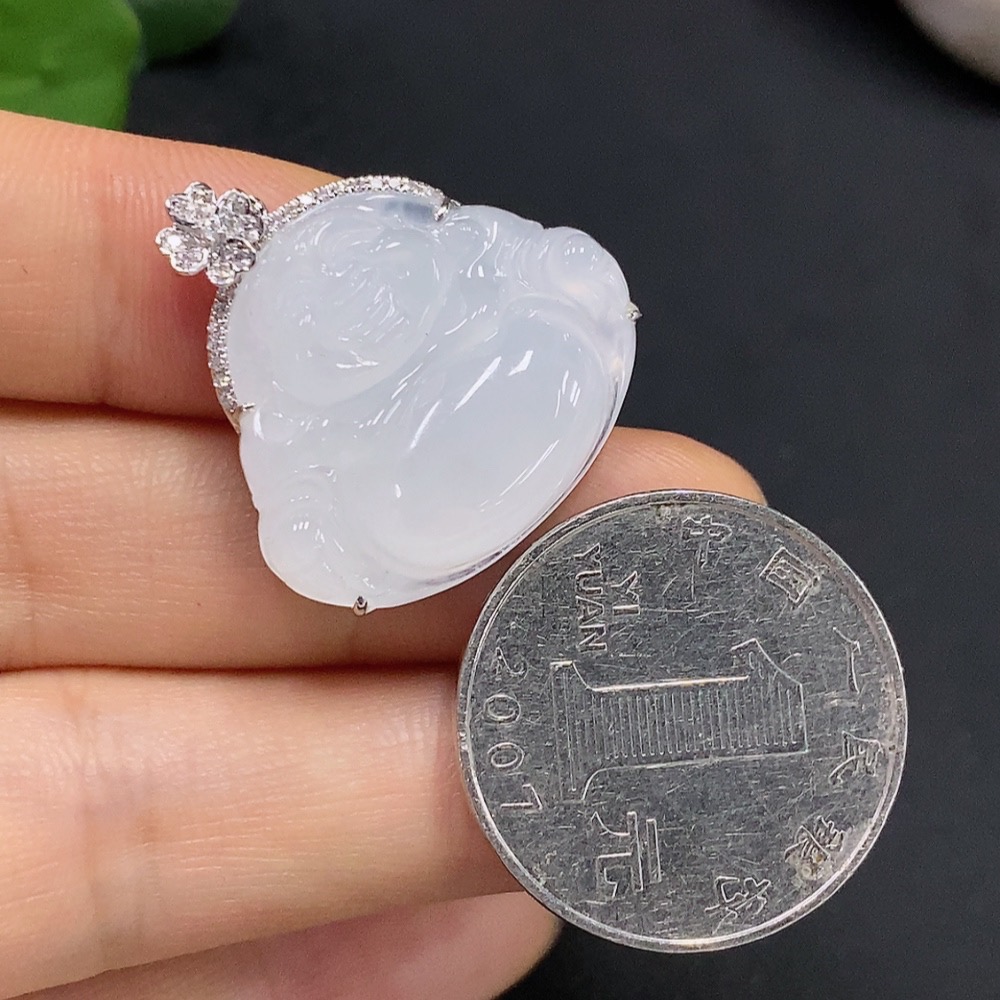 F18981518 Jadeite Buddha Inlaid Pendant (18K Gold) Total Weight Approx. 5.3g