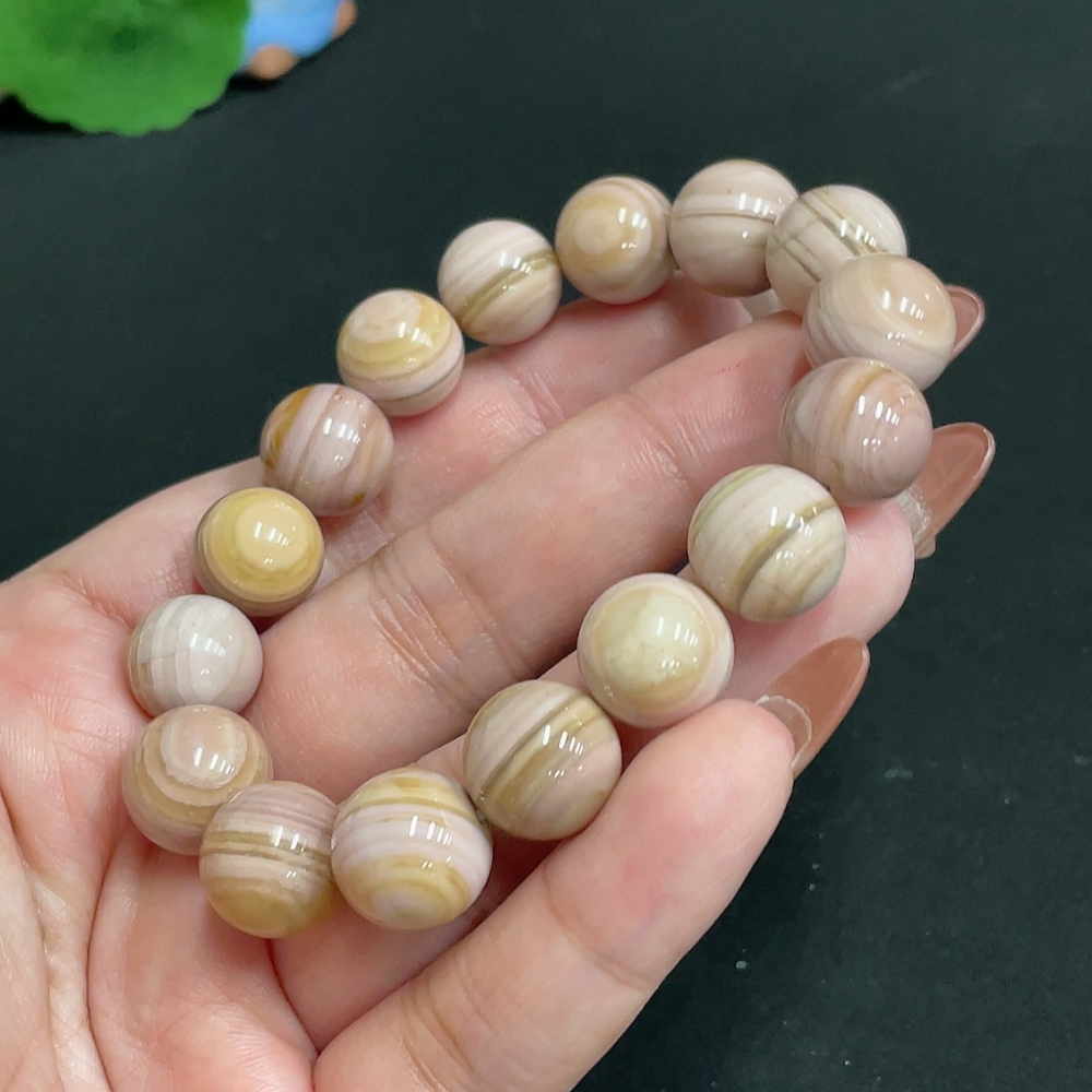 H35101175 Alashan Agate Bracelet, Approx. 12.3 mm, Containing Other Mineral Components, Total Weight Approx. 41.4g