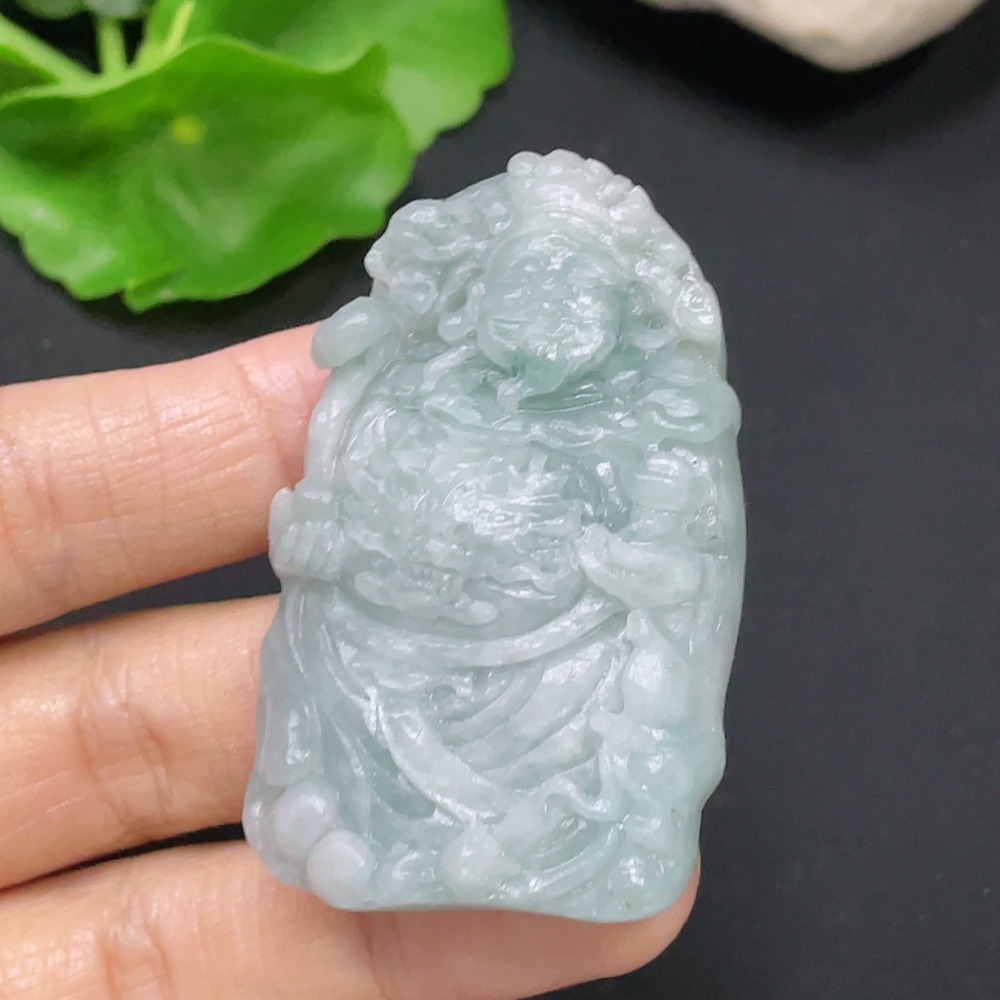 F31690571 Jadeite Rough Pendant of God of Wealth, Total Weight: Approx. 29.12g