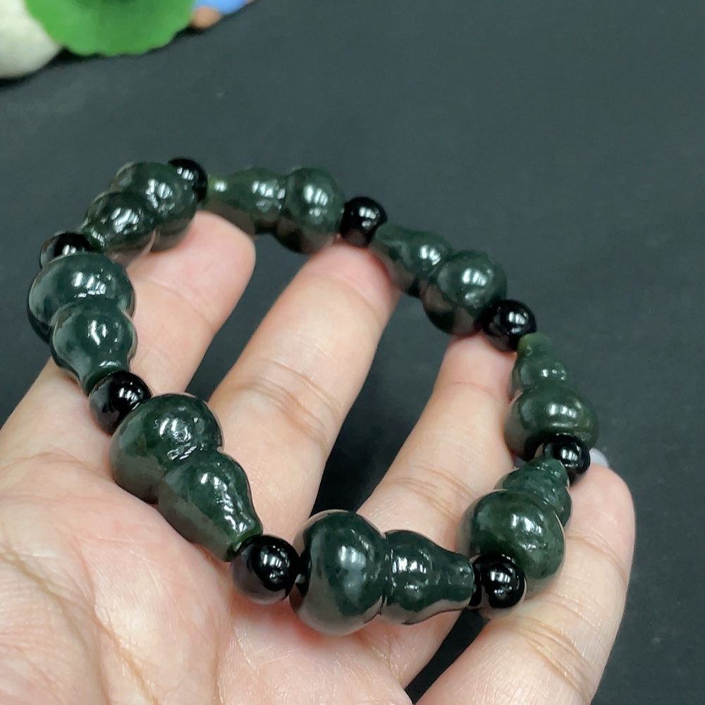 H34956653 Hetian Jade Gourd Bracelet, total weight about 48.5g, with non-Hetian Jade beads