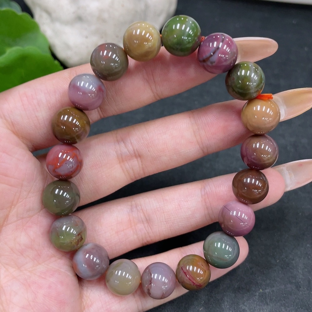 H32823149 Yanyuan Agate Bracelet with Visible Organic Matter, approx. 10.3mm beads, total weight approx. 31.3g