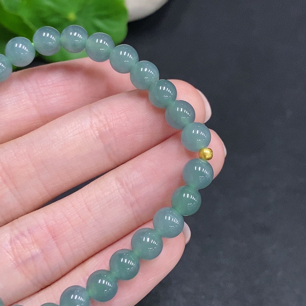 F34022677 Jadeite Bracelet Small Beads with 99% Gold Content Non-Gold Inlaid for the Rest Total Weight Approximately 12.4g Size About 6.1mm