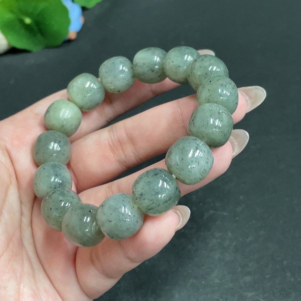 H30464506 Hetian Jade Bead Bracelet, Approx. 13.7 mm, Total Weight Approx. 69.4g