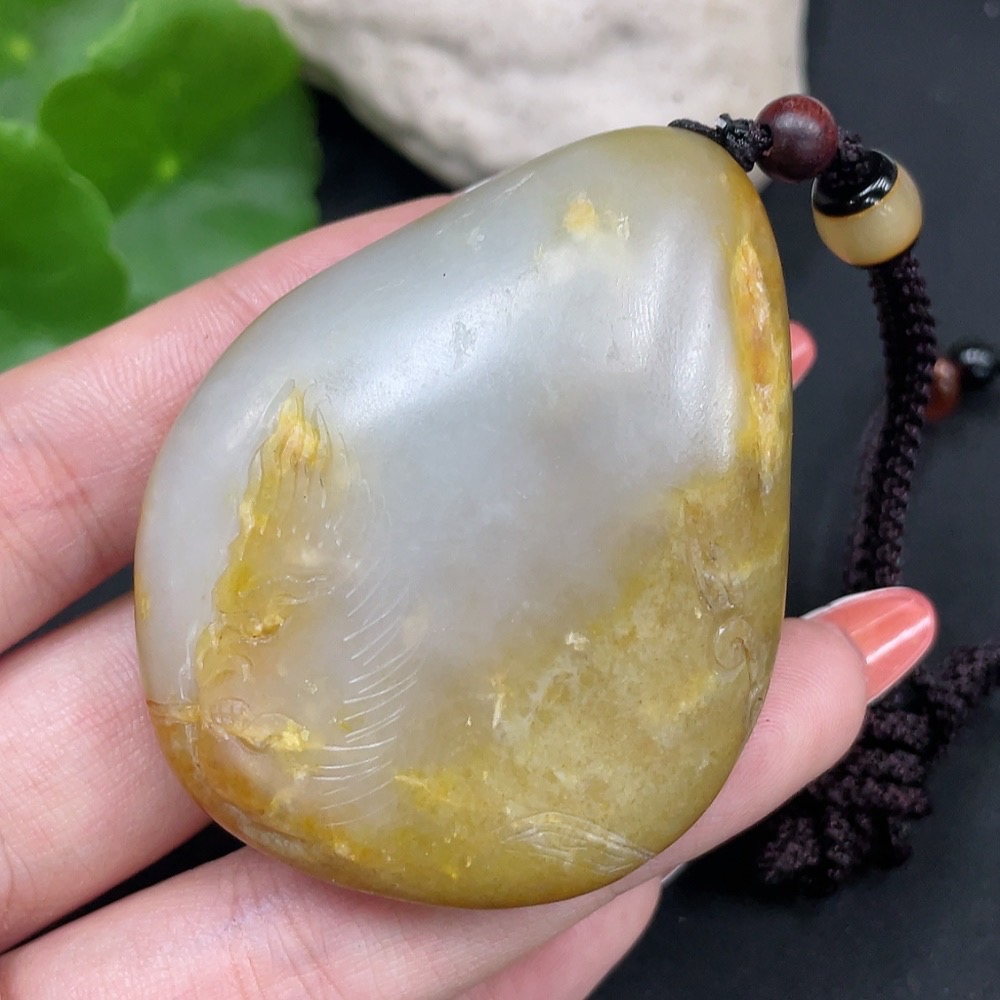 H34017625 Hetian Jade Pendant - Bodhidharma - Undetermined Skin Color Origin - Total Weight (Including Cord): 86.1g