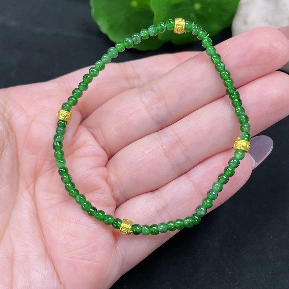 F34983099 Jadeite Bracelet Approx. 3mm Beads Total Weight 3.4g (Non-Gold Inlaid)