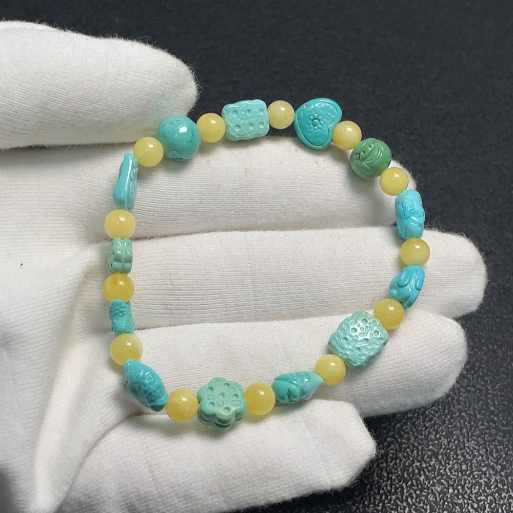 C29402660 Turquoise Bracelet, Approx. 7.8mm, Total Weight Approx. 7.93g, with Amber