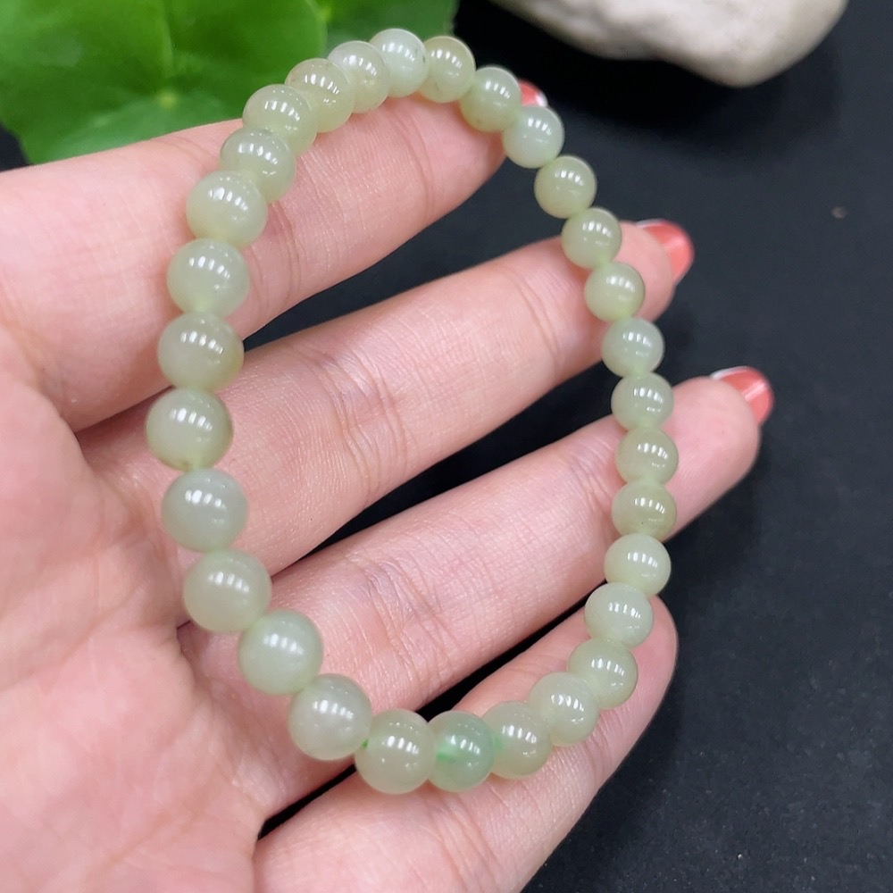 H34017618 Hetian Jade Beaded Bracelet, Approx. 6mm, Total Weight About 10.1g