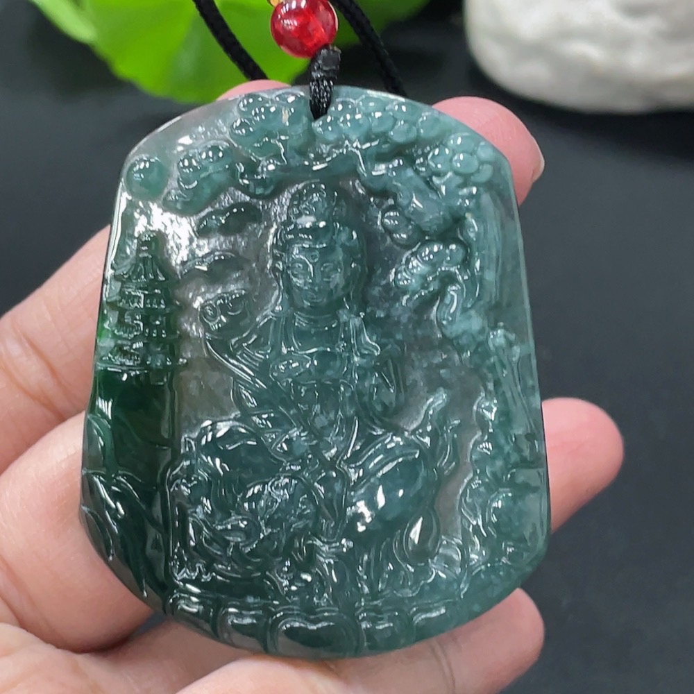 F31670047 JadeiteManjushri Bodhisattva Pendant (Total Weight Approx. 24.49g, Non-Grade A Beads)