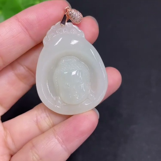 H35102795 Hetian Jade Pendant Buddha Amulet Non-Gold Inlaid Total Weight Approx. 14.7g