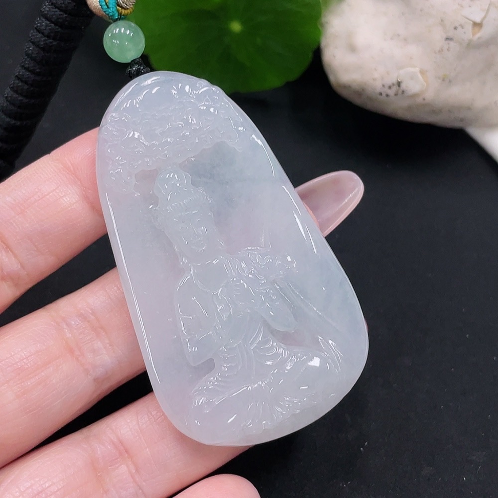 F34032105 Jadeite Guanyin Pendant Total Weight Approx. 25.3g (Including Cord Weight)
