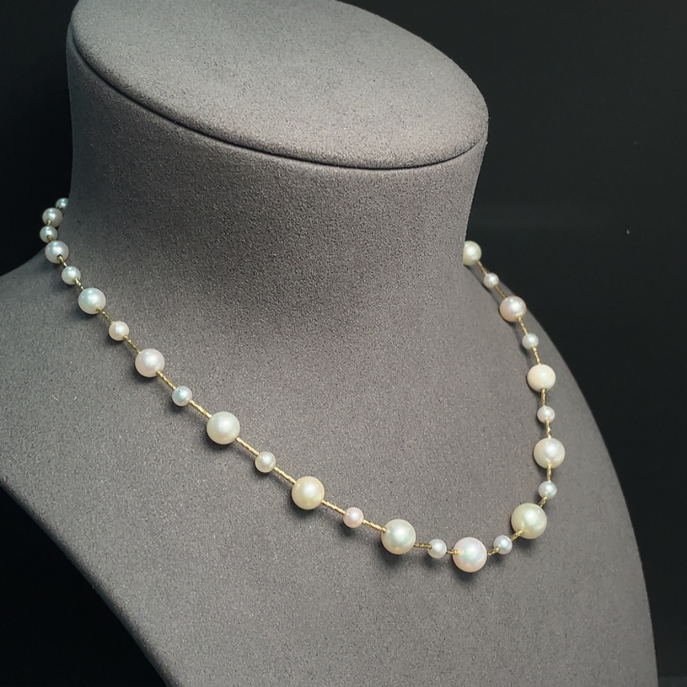 C31682087 Seawater Pearl Necklace Marked Red Non-Gold Rest 18K Gold String Undetectable Total Weight Approx. 11.16g Size 4.3-8.4mm