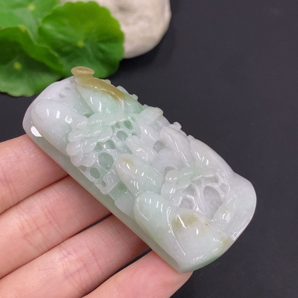 F35159511 Jadeite Landscape Pendant Total Weight Approx. 68.1g (Including Cord Weight) With Non-Jadeite Beads