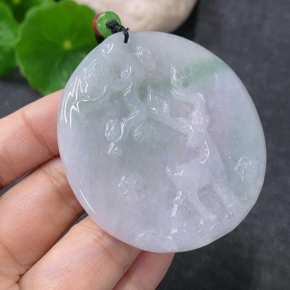 F34042902 Jadeite Pendant Plum Blossom Deer Total Weight Including Rope 25.78g