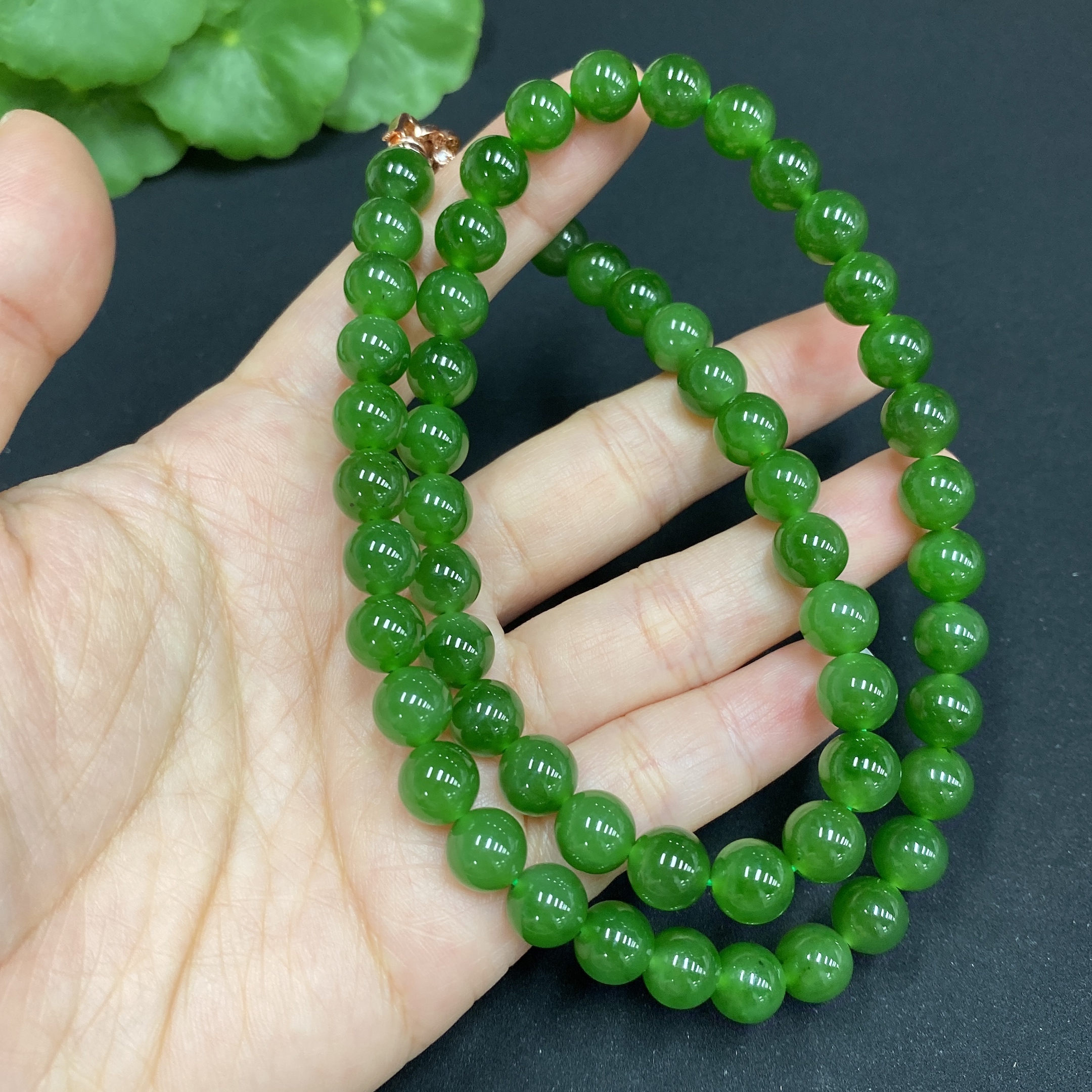 H34986385 Hetian Jade Jasper Bead Necklace, Approx. 8mm, Non-Gold, Total Weight Approx. 48.9g