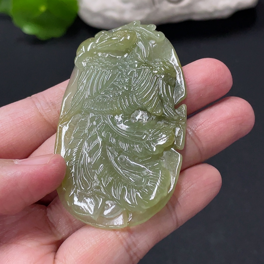 F34018533 Jadeite Phoenix Pendant Total Weight Approx. 27.9g Color Origin Undetermined