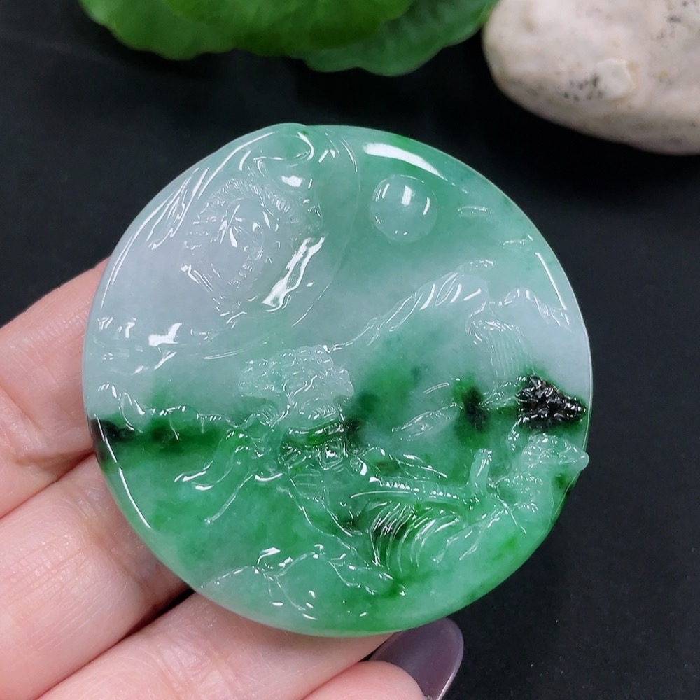 F34982781 Jadeite Landscape Pendant Total Weight Approx. 34g (Including Other Mineral Components)