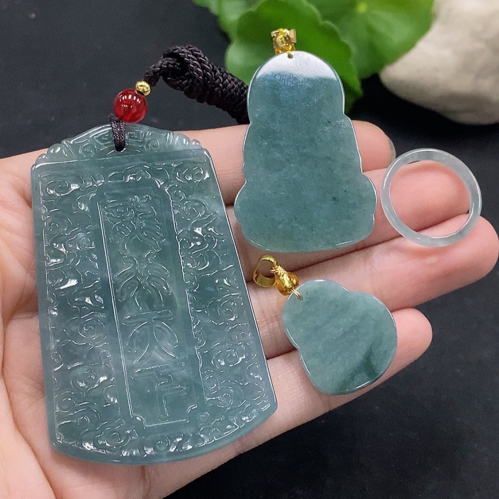 F34057674 Jadeite Dragon Plaque/Guanyin/Buddha Pendant / Ring Non-gold Inlaid Matching Beads Non-A