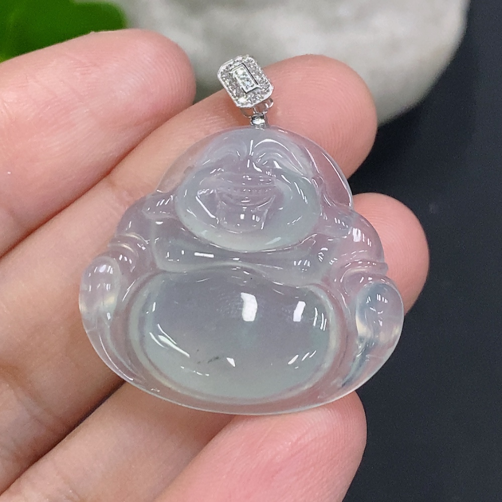 F34049909 Jadeite Buddha Pendant with 18K Gold Clasp Total Weight Approx. 5.4g (Diamond Accents)