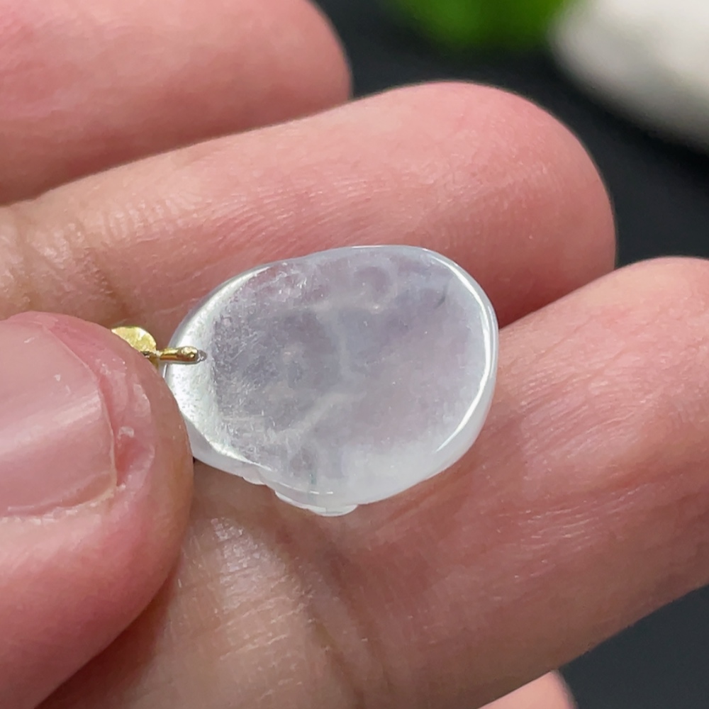 F32740367 Jadeite God of Wealth Pendant with 18K Gold Clasp, Total Weight Approx. 1.04g