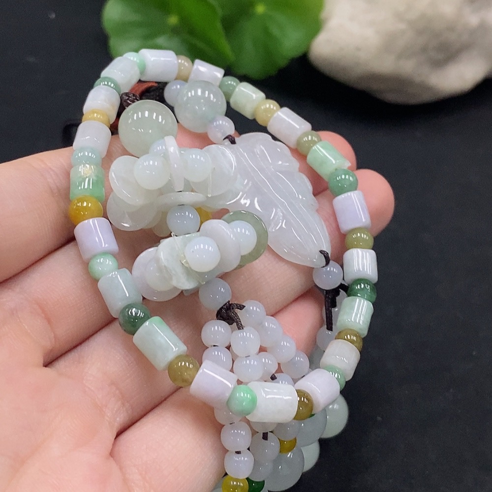 F34075260 Jadeite Bracelet/Pendant with Other Mineral Components, Non-Grade A Beads, Containing Impurities