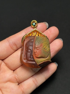 C43158859 南红玛瑙挂件 仅红色 非钻 18k金 配石考虑非天然 货品总重约30.1g