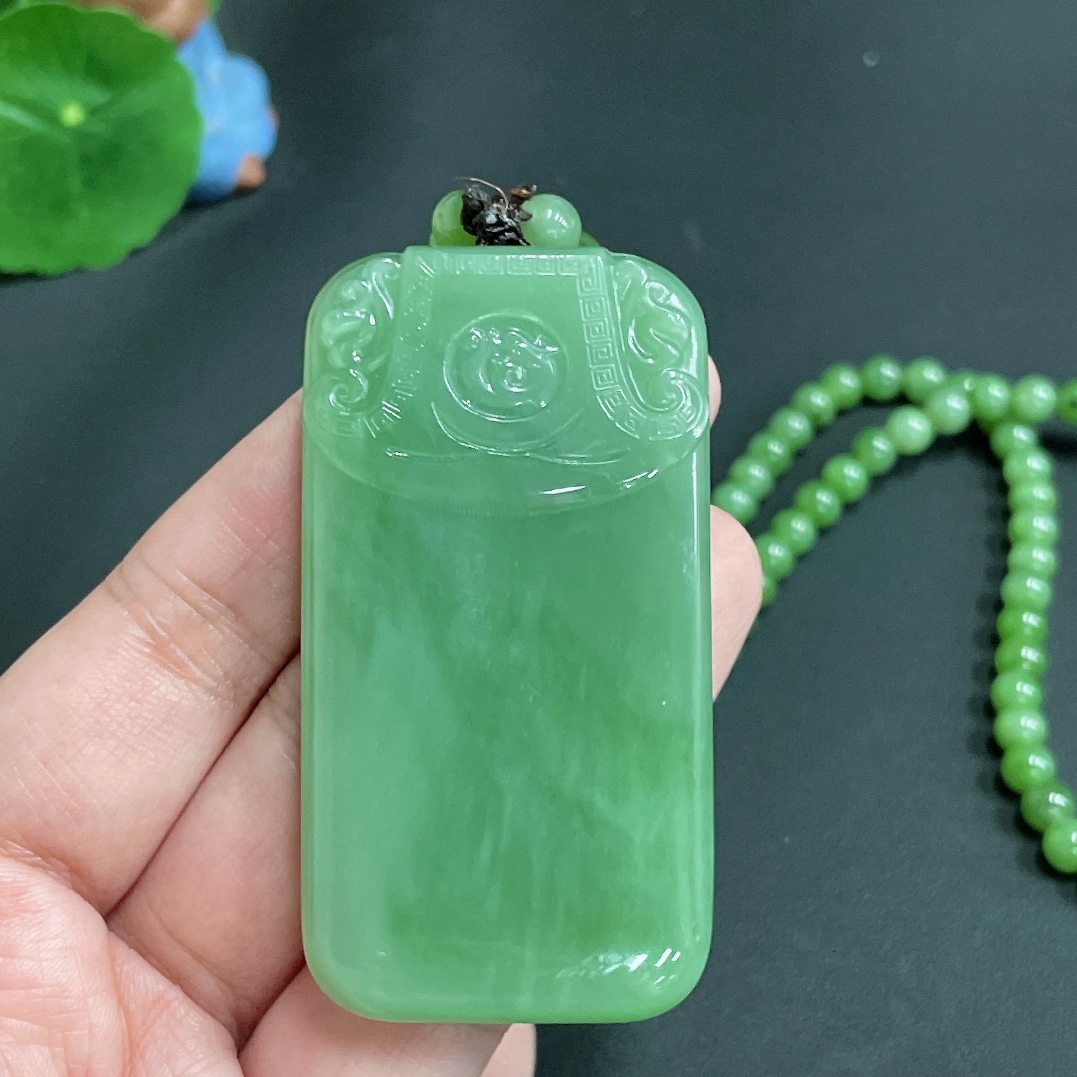 H23621624 Hetian Jade Pendant Antique-style Plaque Total Weight (including chain) 91.1g
