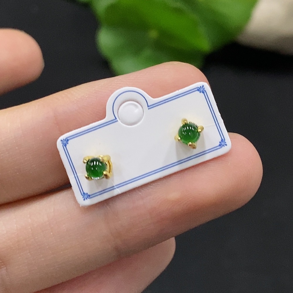 F34996123 Jadeite Cabochon Inlaid Earrings Non-Gold Inlaid Total Weight Approx.0.64g