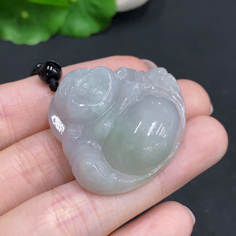 F34034599 Jadeite Buddha pendant Total weight including chain is about 32.2g (chain is not grade A)