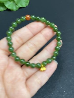 H33878913 Hetian Jade Bracelet, Approx. 5.7mm, 99% Gold Content, Total Weight Approx. 8.5g, With Southern Red Agate