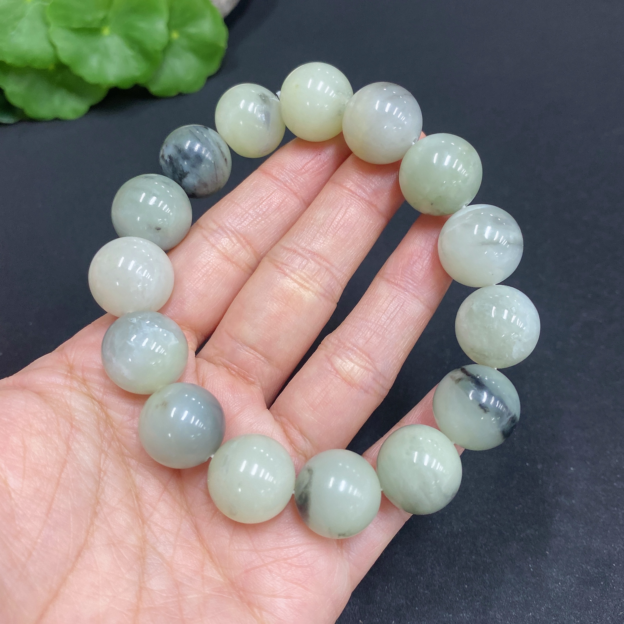 H32772007 Hetian Jade Bracelet, Approx. 14.5mm, Total Weight About 75.1g, Containing Other Mineral Components