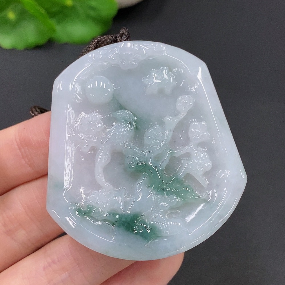 F24747910 Jadeite Magpie on Plum Branch Pendant Total Weight Approx. 33.1g (Including String Weight)